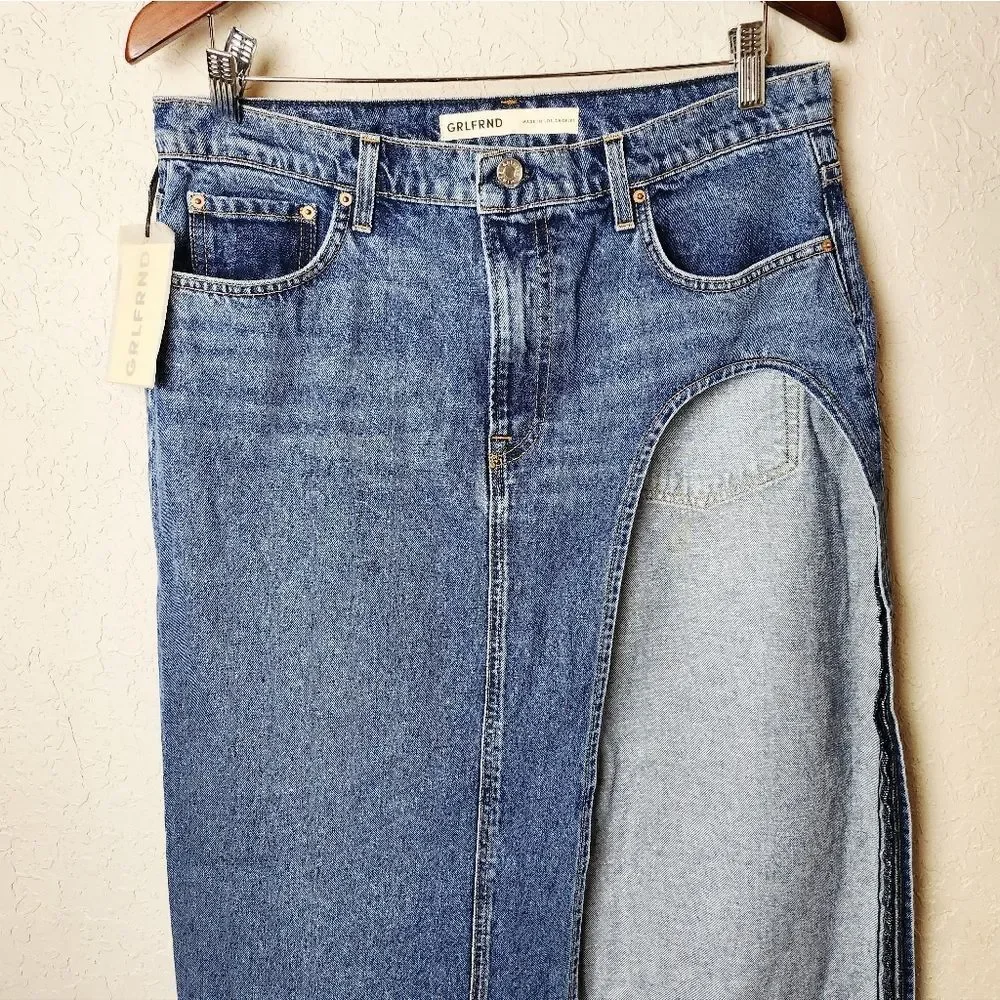 GRLFRND The Blanca Maxi Skirt W/High Slit Denim Jean Skirt Crissy Field Size 29